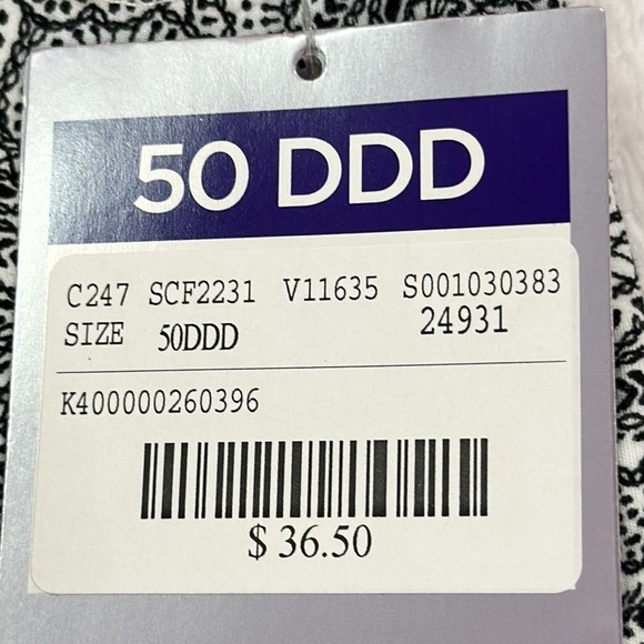 Catherine’s Intimates No Wire BlackWhite Paisley Print Cotton Comfort NWT 50DDD - Picture 8 of 12